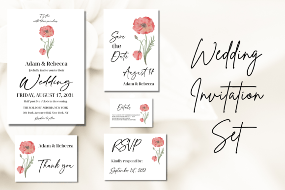 Download Elegant Red Poppy Wedding Invitation Set - Premium Resources