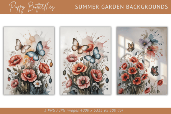 Download Poppy Butterflies – Summer Backgrounds - Premium Bundle