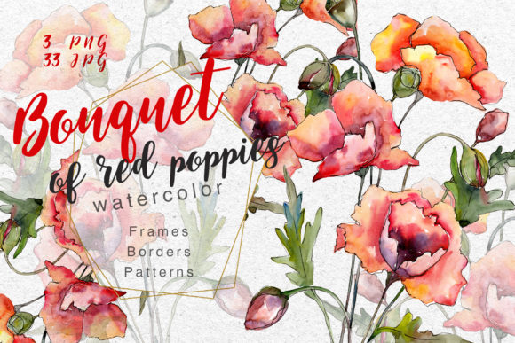 Download Bouquet of Red Poppies PNG Watercolor Set - Premium Bundle