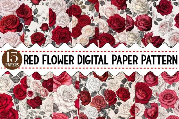 Download Red Flower Digital Paper Patteren Bundle - Premium Resources